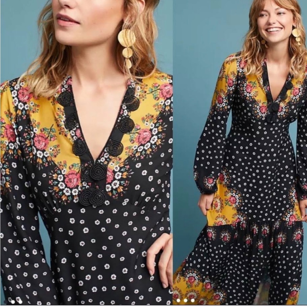 Farm Rio Floral-blocked maxi dress for  Anthropologie